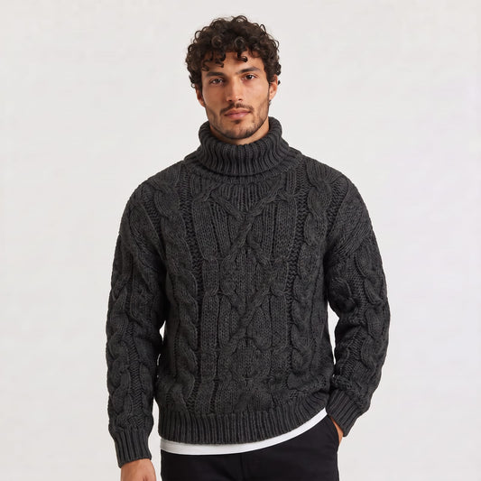Chunky Cable Knit Jumper, Roll Neck Jumper for Men 2