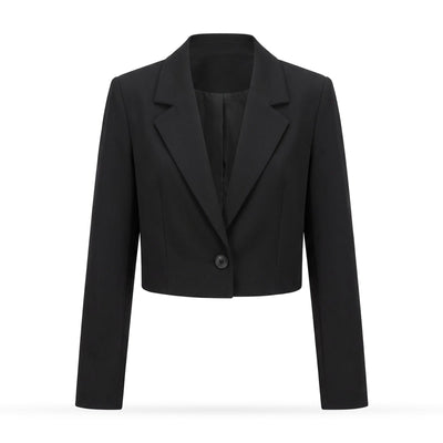 Cropped Blazer for Women, Elegant Single Button Jacket with Notch Lapels