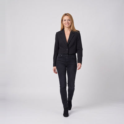 Cropped Blazer for Women, Elegant Single Button Jacket with Notch Lapels