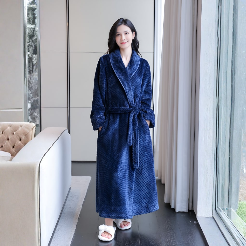 Long Plush Fleece Dressing Gown for Women with Shawl Collar 7