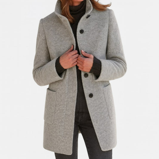Stand Collar Coat with Button Front and Patch Pockets 2