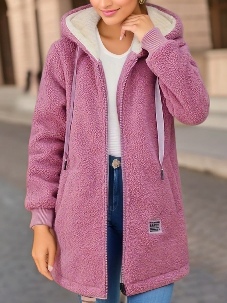 Pink zip fleece hoodie with sherpa lined hood