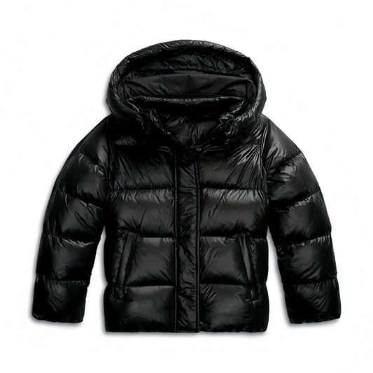 Puffer Jacket with Hood, Glossy Quilted Winter Jacket 2