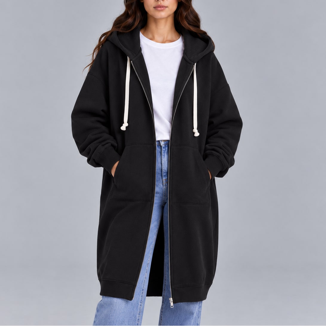 Hoodie Long Oversized Zip-Up Hooded Sweatshirt Coat 5