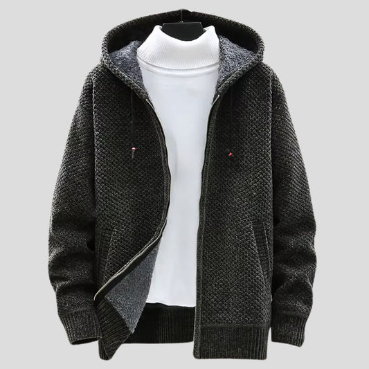 Knit Fleece Hoodie Textured Full Zip with Soft Lining 2