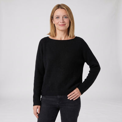 Knit Jumper, Relaxed Wide Neck Pullover in Soft Fine Knit