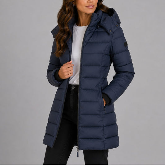 Long Puffer Coat, Hooded Winter Coat with Side Pockets 2