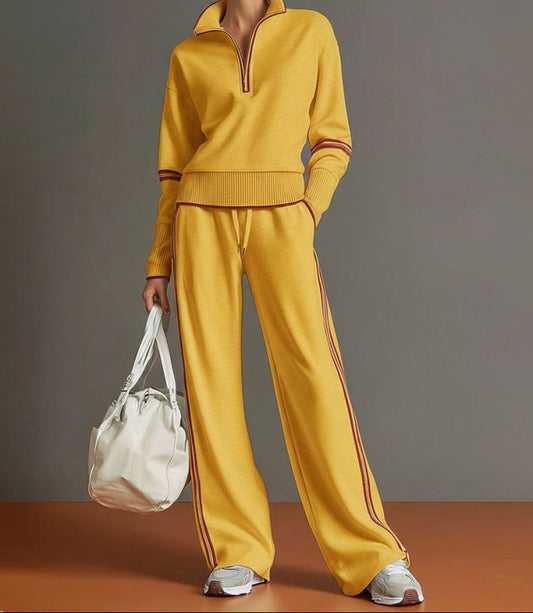 Lounge Set Damen Half Zip Sweatshirt and Wide Leg Trousers 2
