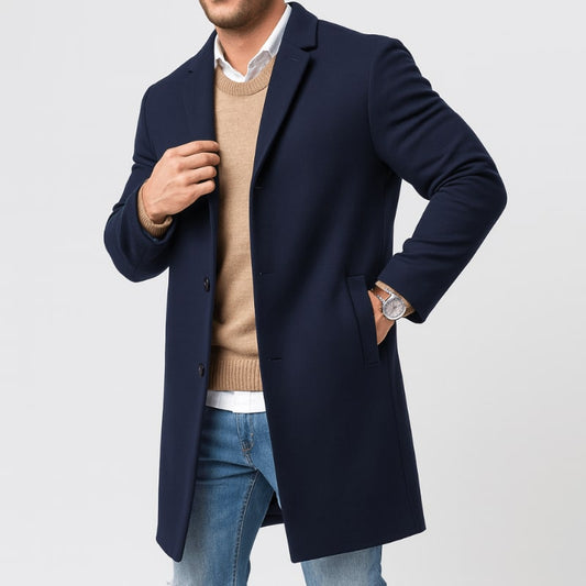 Men's winter jacket winter coat with notch lapels in Navy