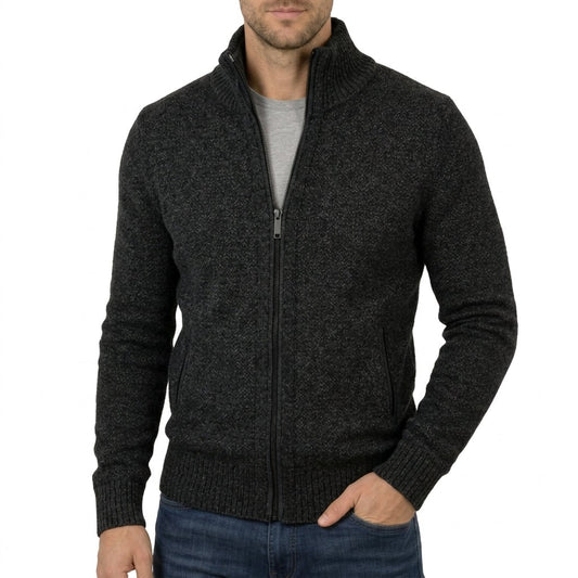 Black merino full zip sweater