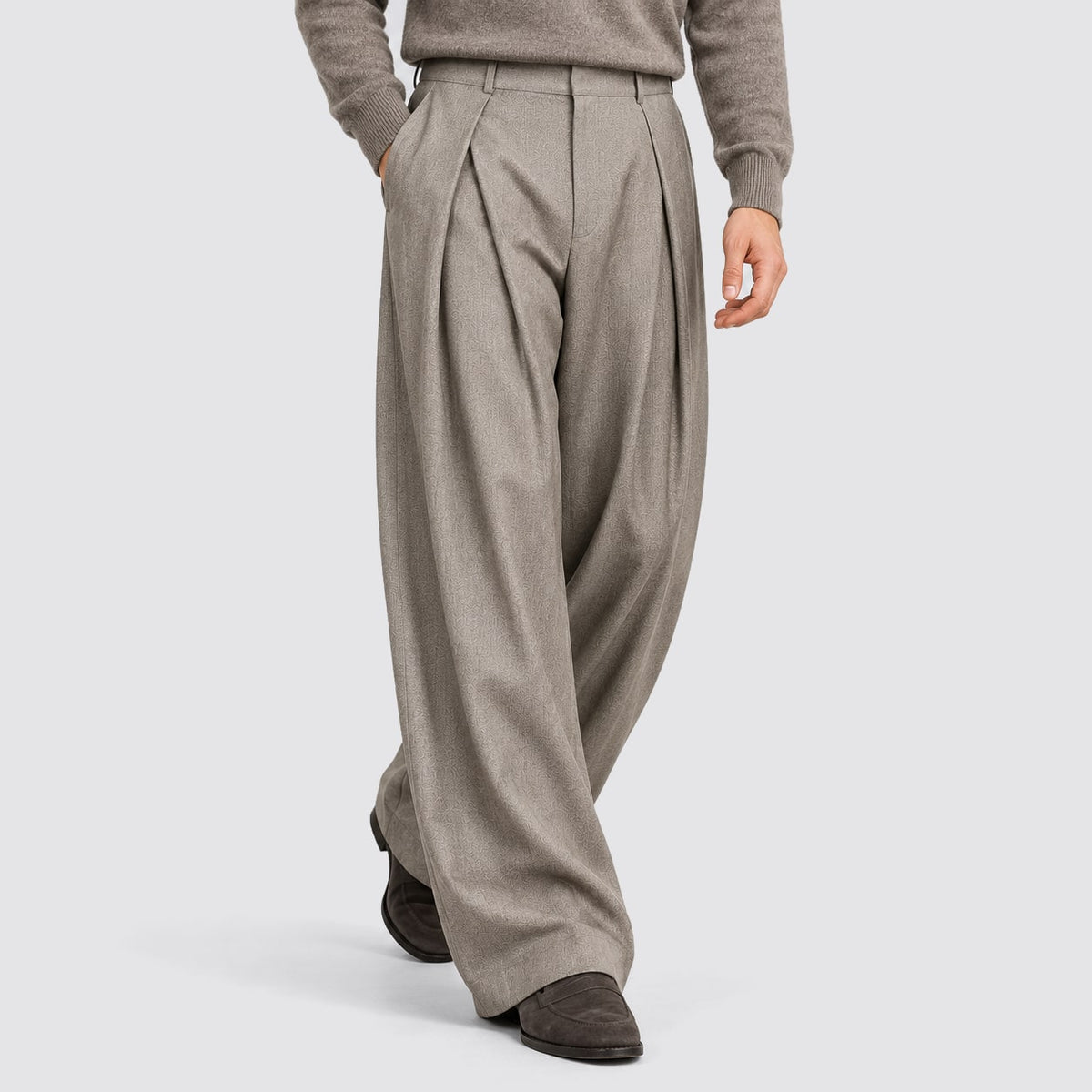 Wide Leg Trousers, Pleated High Waist Tailored Trousers 9