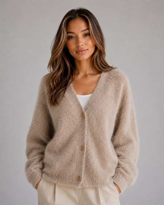 Soft Knit Button Cardigan Women's V-Neck Relaxed Fit 2