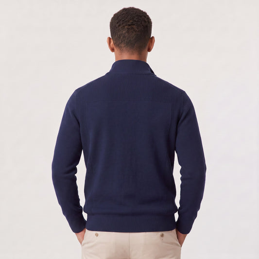 Men's Textured Quarter Zip Jumper with Knitted Stand Collar 2