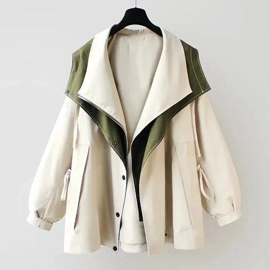 Two-Tone Loose Fit Rain Jacket for Women, Lightweight 2