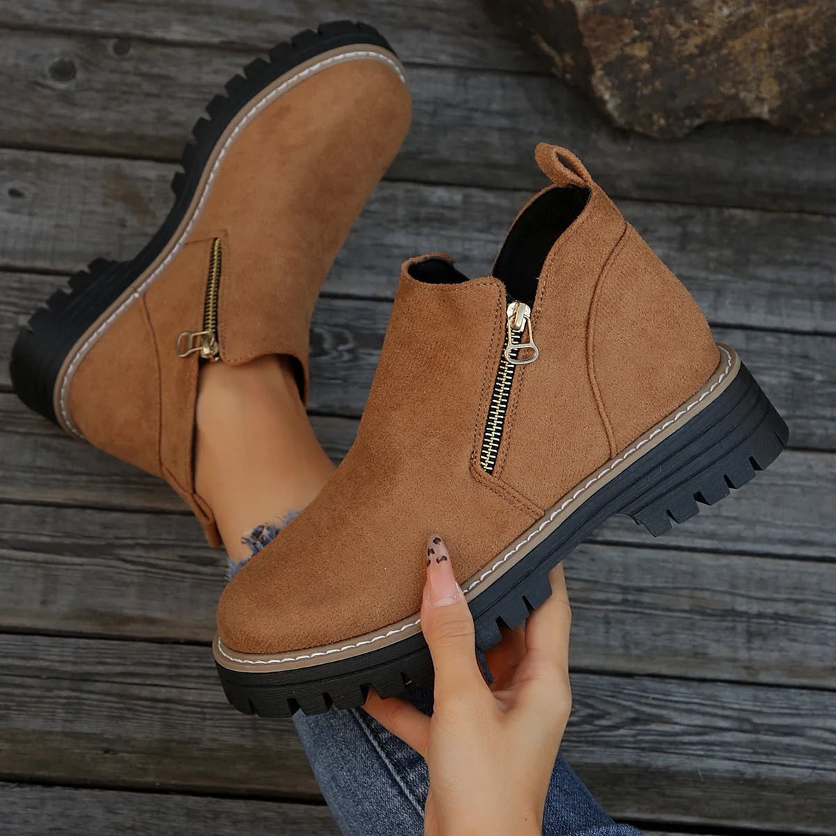 Winter Boots, Side Zip Waterproof Boots for Women 6
