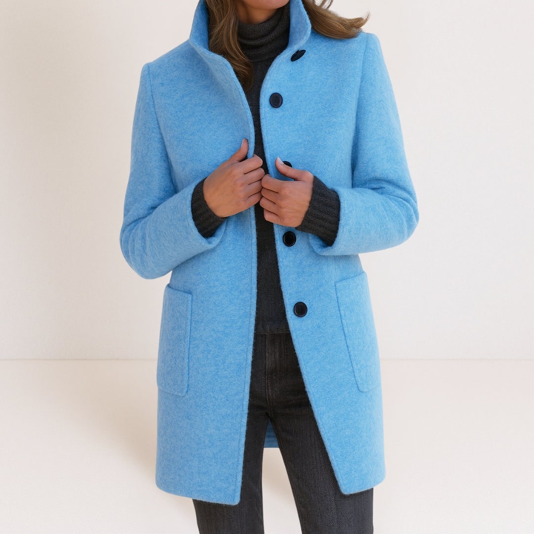 Women's Elegant Wool-Look Coat, Stand Collar & Straight Cut 10