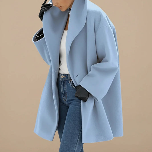 Women's Midi A-Line Oversized Winter Coat with Wide Collar 2