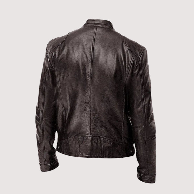 Detail of the zip on the classic biker leather jacket
