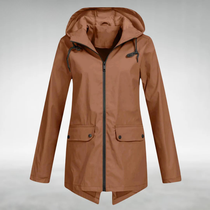 Brown hooded rain coat