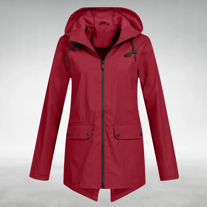 Red hooded rain coat