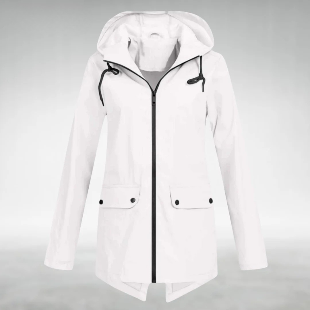 White hooded rain coat