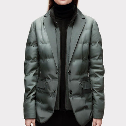Green lightweight water-resistant windbreaker, front view