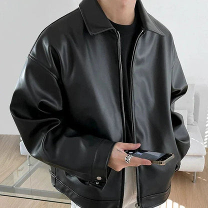 Oversized leather bomber jacket, additional view