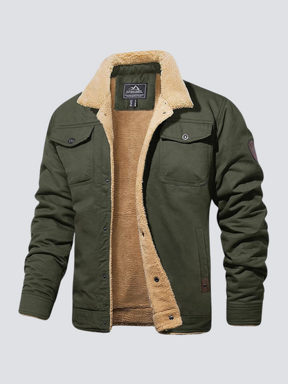 Green padded winter jacket, front view