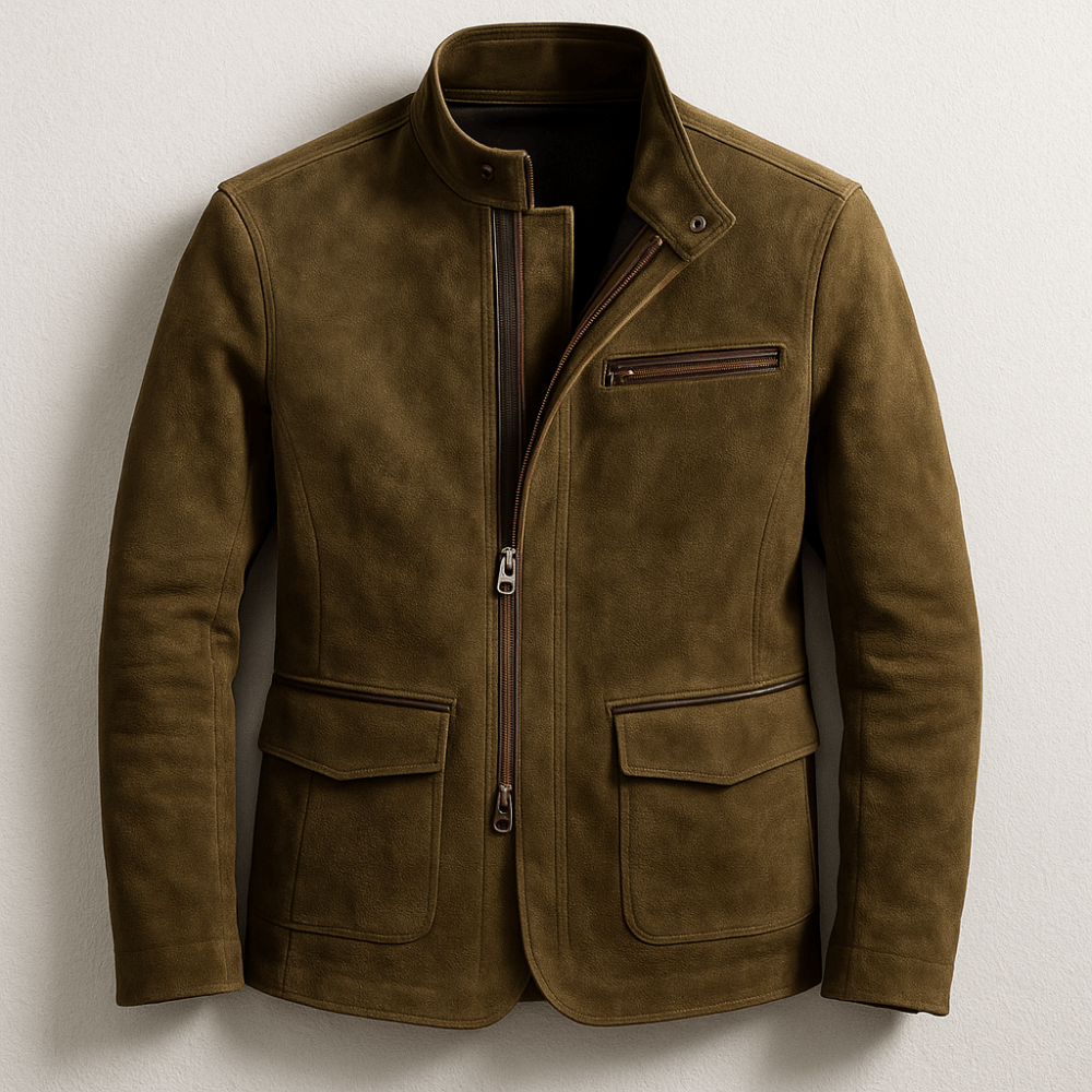 Brown suede zip-through jacket