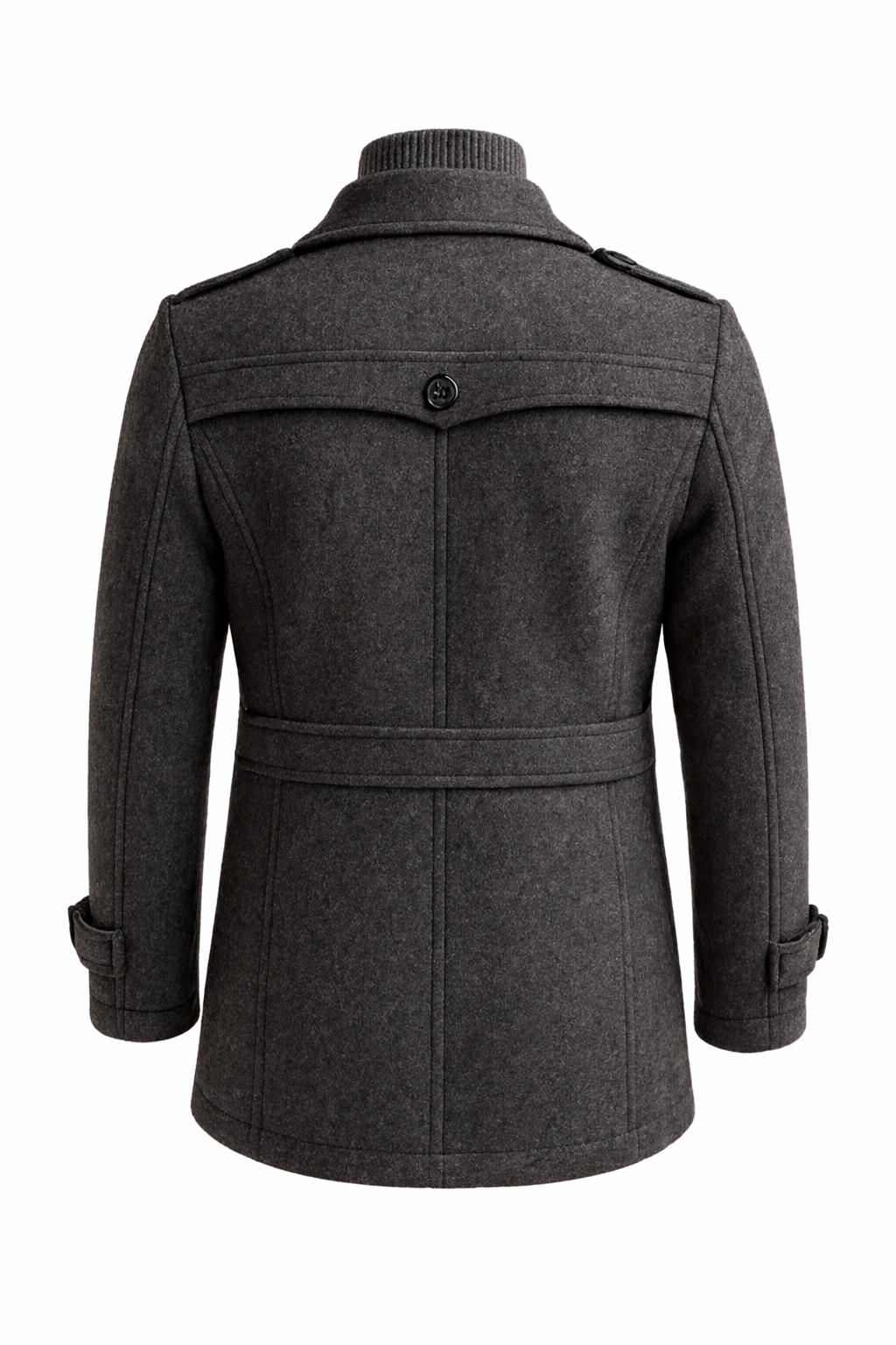 Tailored wool blend overcoat, back view