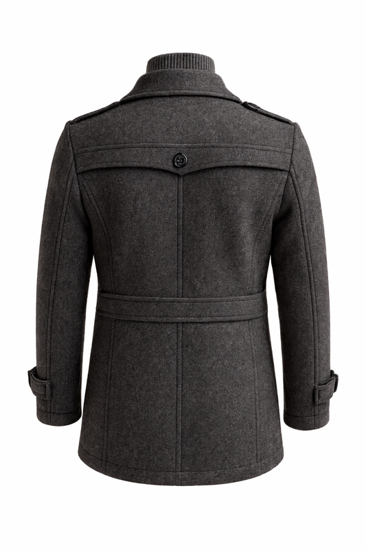 Tailored wool blend overcoat, back view