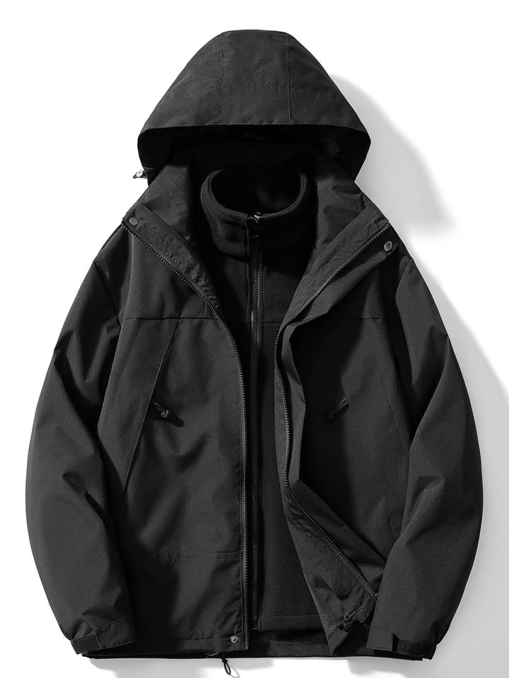 Black 3-in-1 outdoor jacket with fleece inner jacket