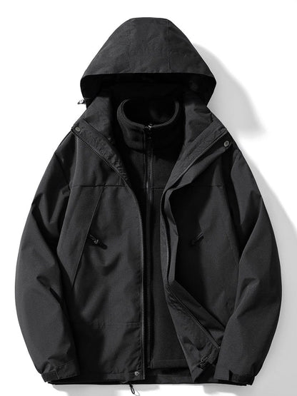 Black 3-in-1 outdoor jacket with fleece inner jacket