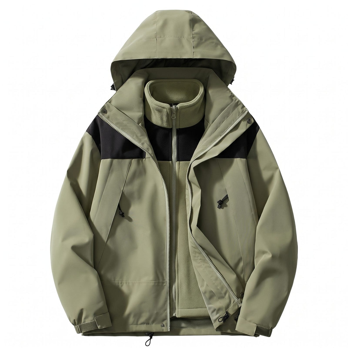 Green 3-in-1 outdoor jacket, front view