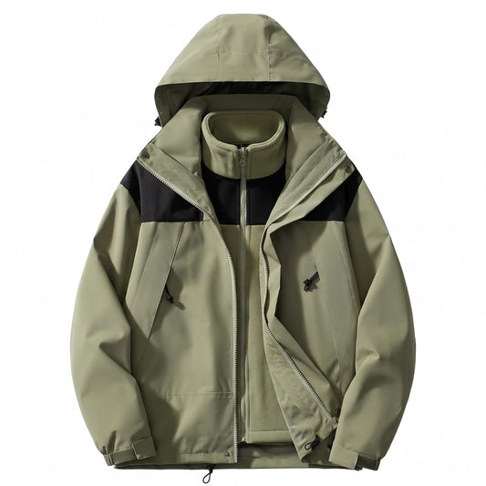 Green 3-in-1 outdoor jacket, front view