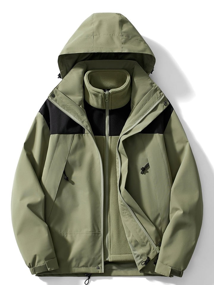 Green 3-in-1 outdoor jacket with fleece inner jacket