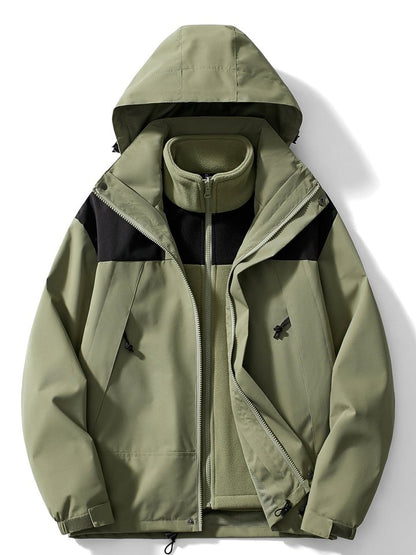 Green 3-in-1 outdoor jacket with fleece inner jacket