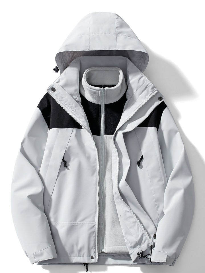 Grey 3-in-1 outdoor jacket with fleece inner jacket