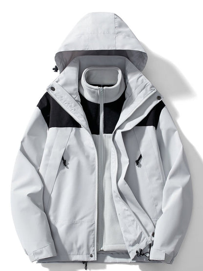 Grey 3-in-1 outdoor jacket with fleece inner jacket