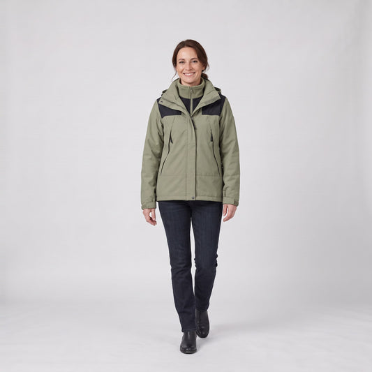 Woman wearing the 3 in 1 outdoor jacket