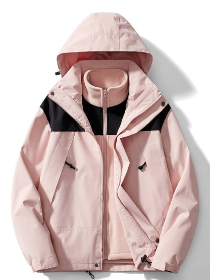 Pink 3-in-1 outdoor jacket with fleece inner jacket