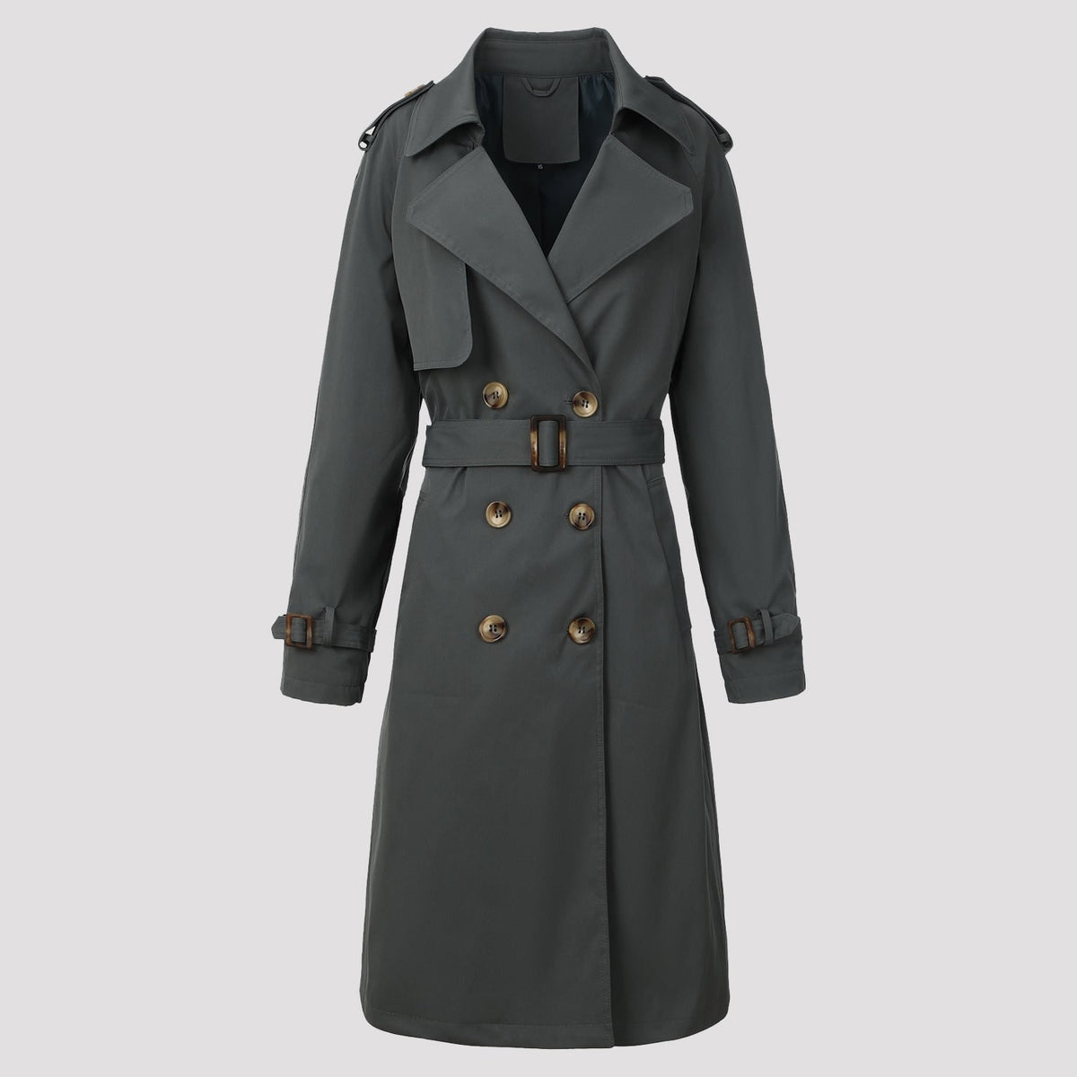 Long Coat for Women, Belted Double Breasted Trenchcoat 2