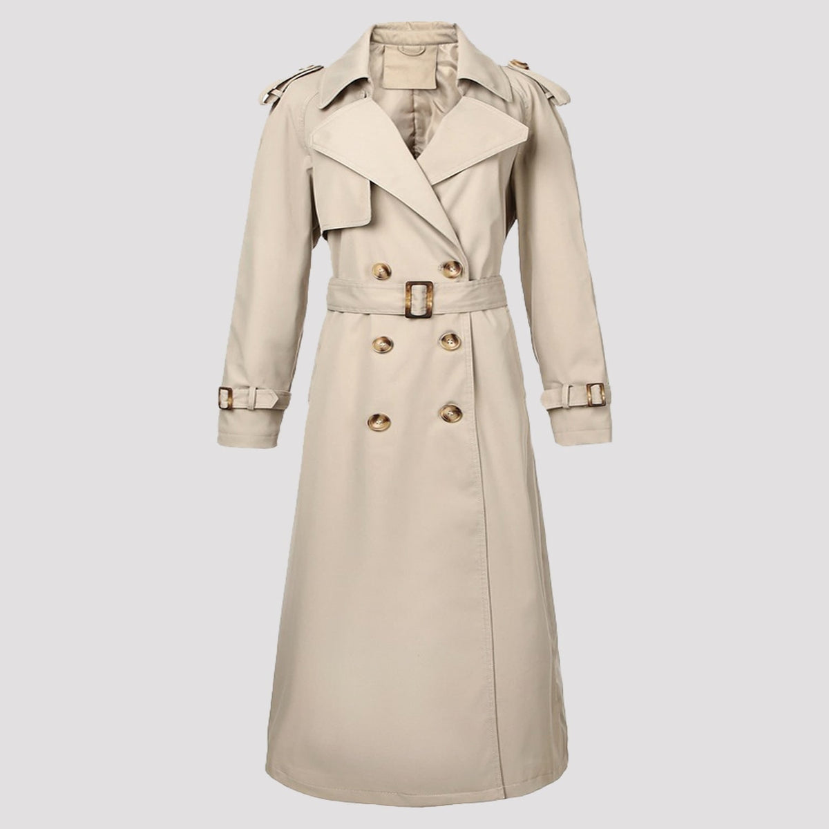 Long Coat for Women, Belted Double Breasted Trenchcoat 3