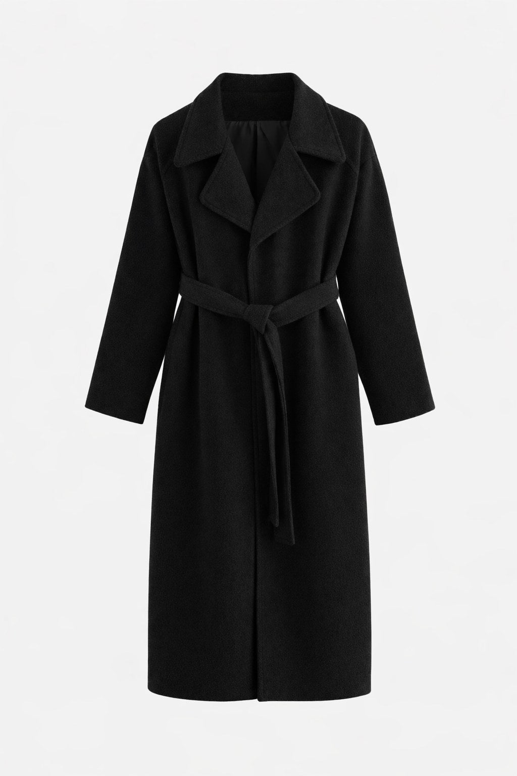 Women's Belted Long Coat with Lapel Collar and Side Pockets 11