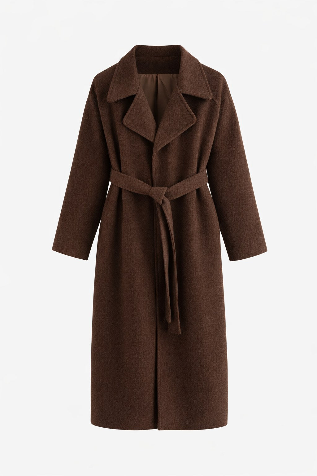 Women's Belted Long Coat with Lapel Collar and Side Pockets 4