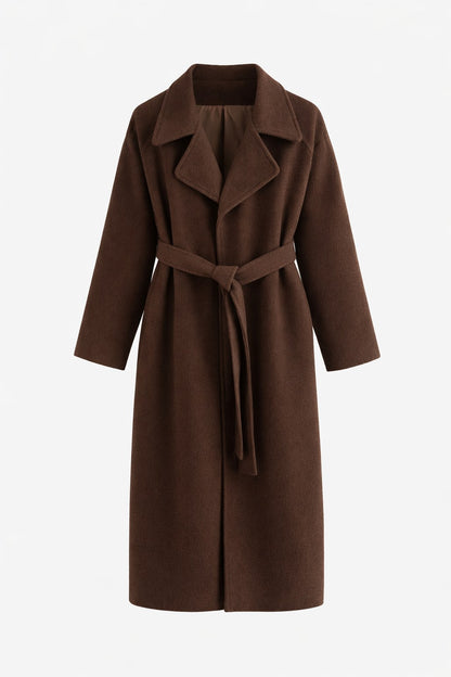 Women's Belted Long Coat with Lapel Collar and Side Pockets 4