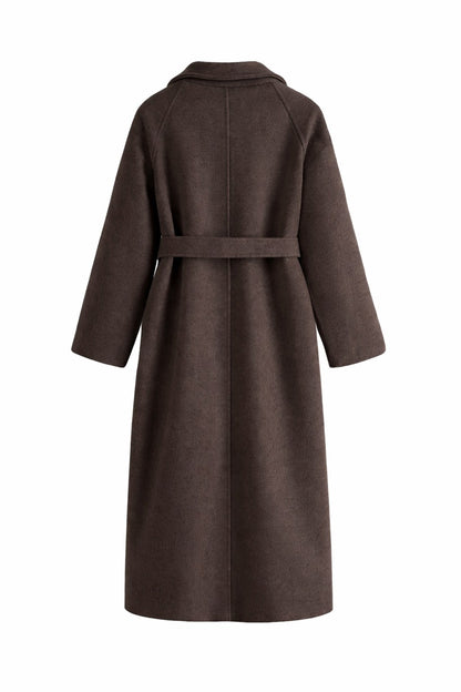 Women's Belted Long Coat with Lapel Collar and Side Pockets 6