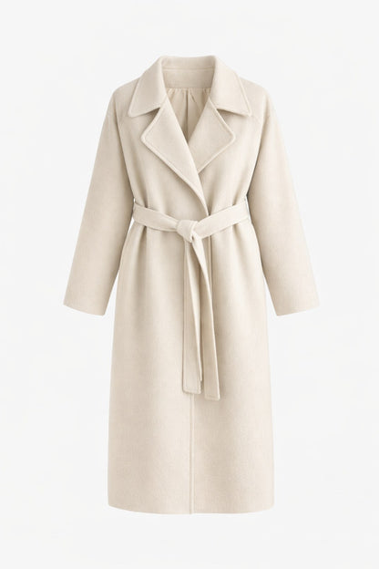 Women's Belted Long Coat with Lapel Collar and Side Pockets 7