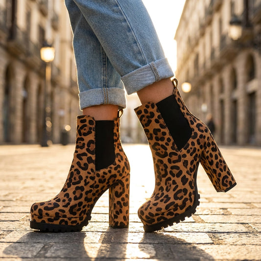 Block Heel Ankle Boots, Faux Suede with Lugged Platform Sole 2
