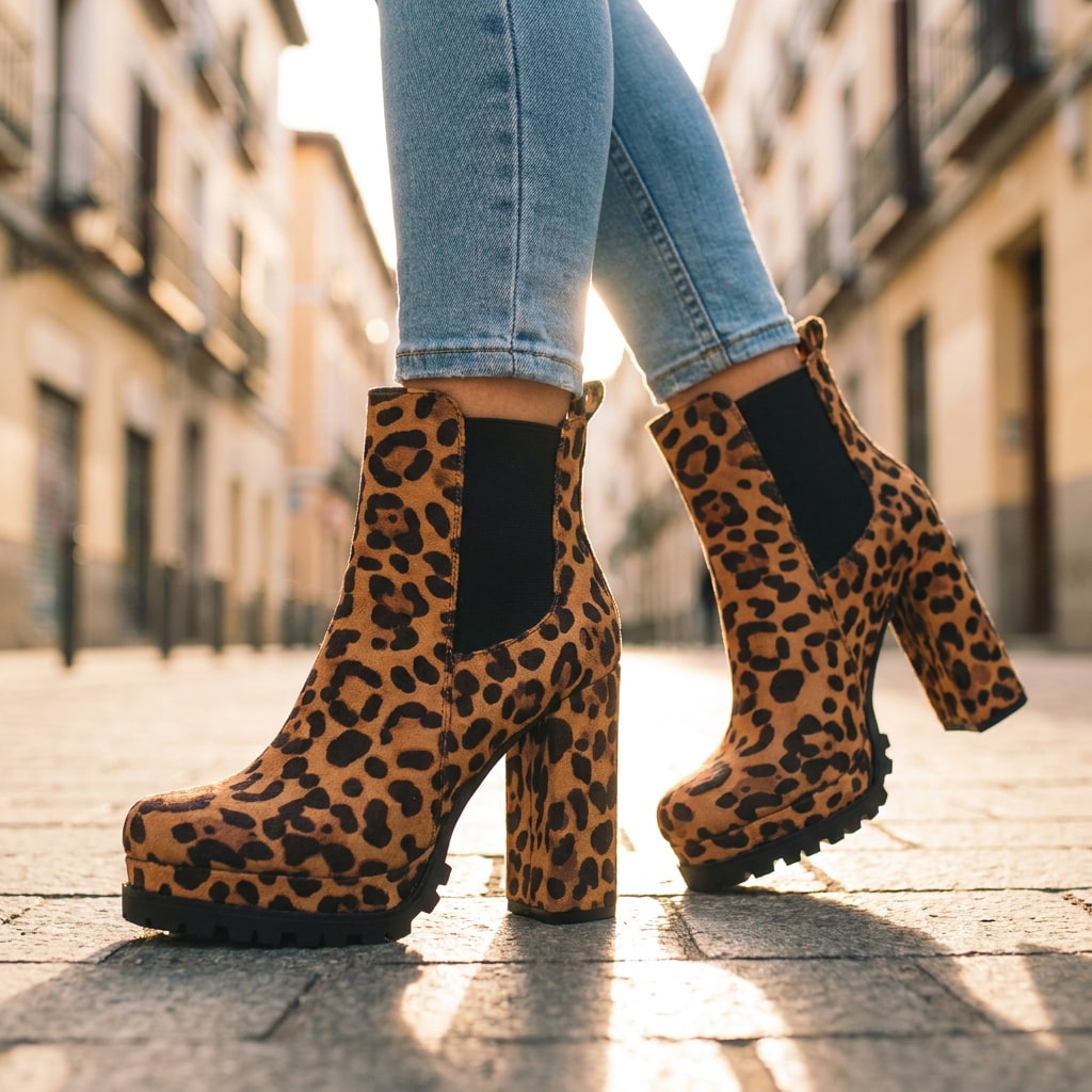 Block Heel Ankle Boots, Faux Suede with Lugged Platform Sole 4